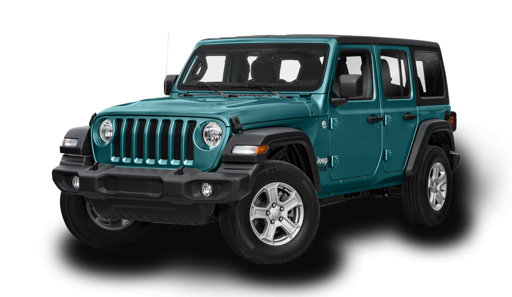 Teal Jeep Wrangler with shadow